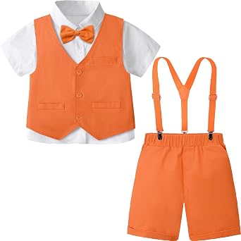 A&J DESIGN Baby Boys 3Pcs Suspenders Suit Set, Bow Tie and Vest 12M - 6Y