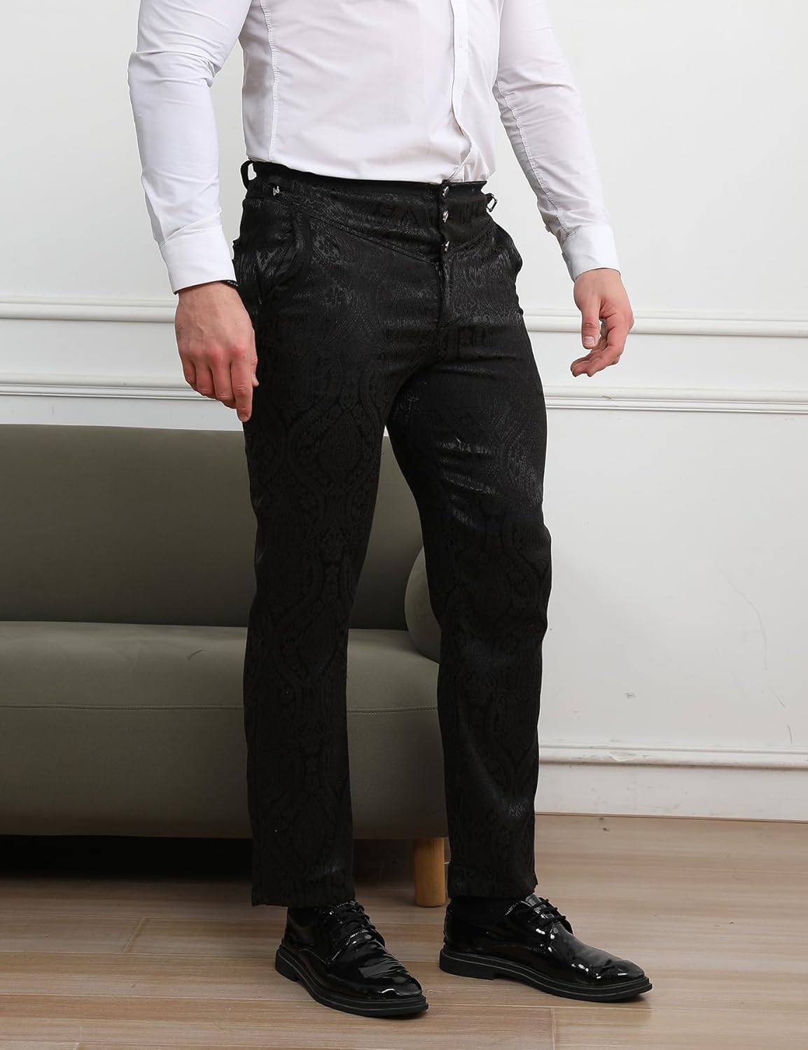 Idopy Men`s Vintage Cosplay Renaissance Medieval Gothic Pants Paisley Floral Victorian Trousers