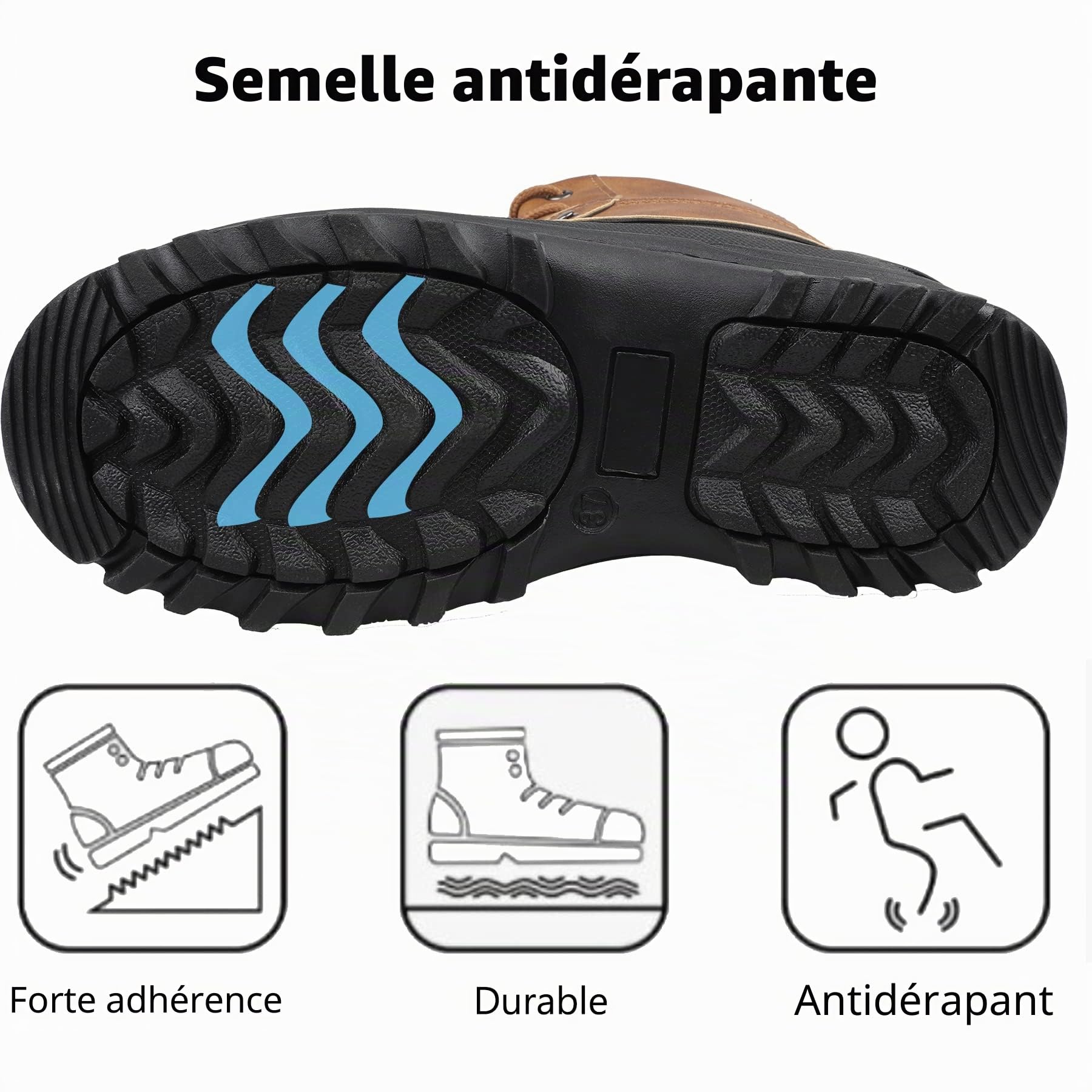 riemot Bottes de Neige Femme Hommes Confortable Chaussures de Hiver avec Fourrure Antidérapant Chaude Cuir Neige Bottines Impermeabilisant Chaussure Randonnée Boots de Trekking Outdoor,Marron,EU 45