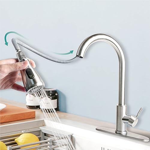 Grifos de cocina níquel cepillado extraíble fregadero de cocina grifo de agua montado en la cubierta mezclador corriente rociador cabeza caliente