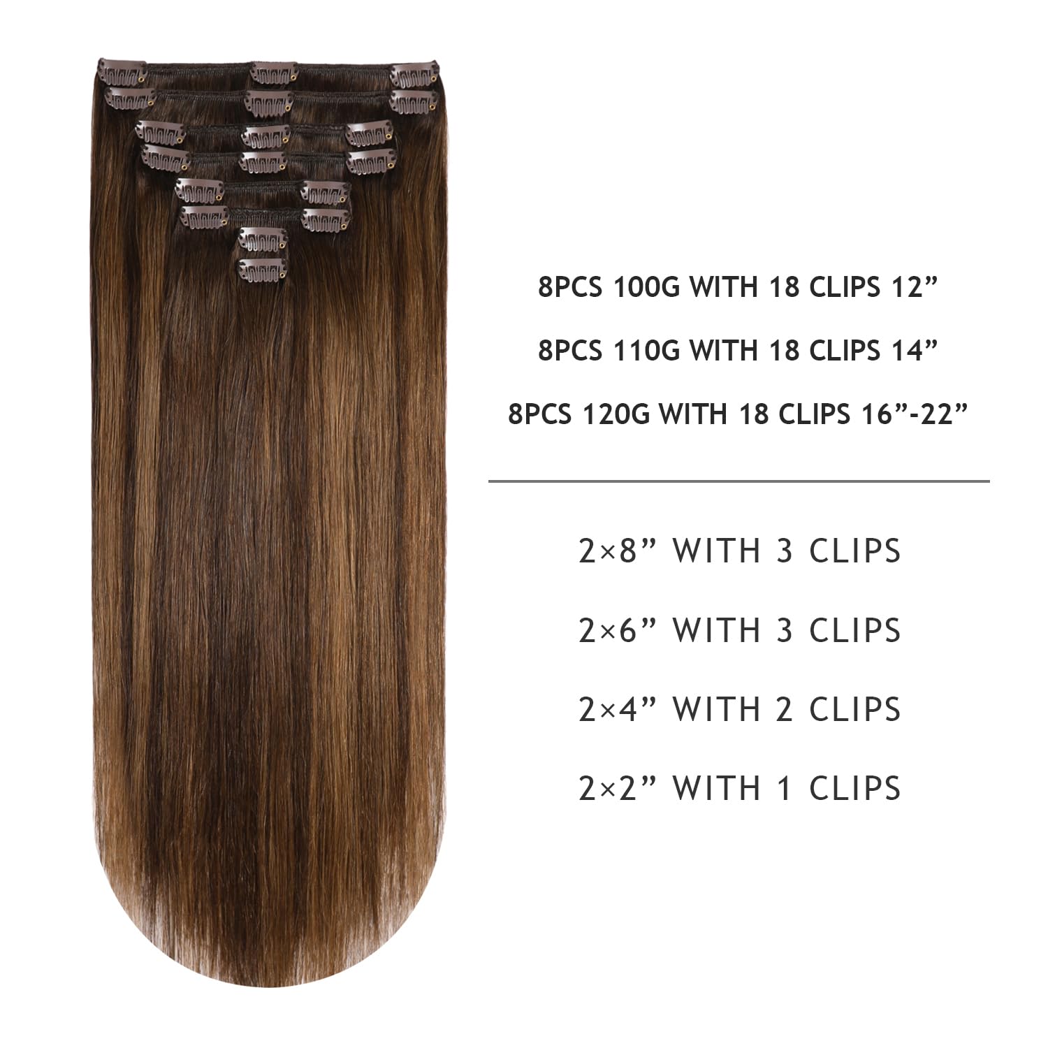 Yilite Clip in Hair Extensions - Real Human Hair #2/6/2 Balayage Dark Brown to Chestnut Brown, 120Gram, 8Pcs, 18 Clip Full Head Double Weft Invisible Straight Remy Hair Extensions, 22inches