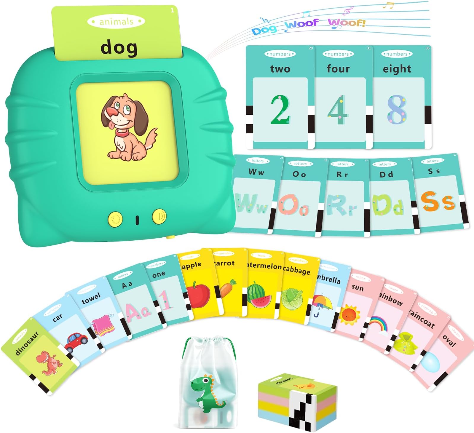 Aullsaty Talking Flash Cards for Toddlers 1-3, Upgraded 248 Sight Words Montessori Speech Therapy Toy, Autism Sensory Educational Learning Toys, Birthday Gifts for Boys Girls (Green)