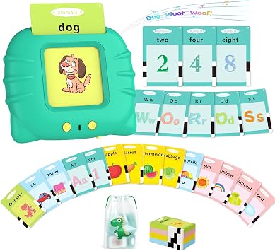 Aullsaty Talking Flash Cards for Toddlers 1-3, Upgraded 248 Sight Words Montessori Speech Therapy Toy, Autism Sensory Educational Learning Toys, Birthday Gifts for Boys Girls Green