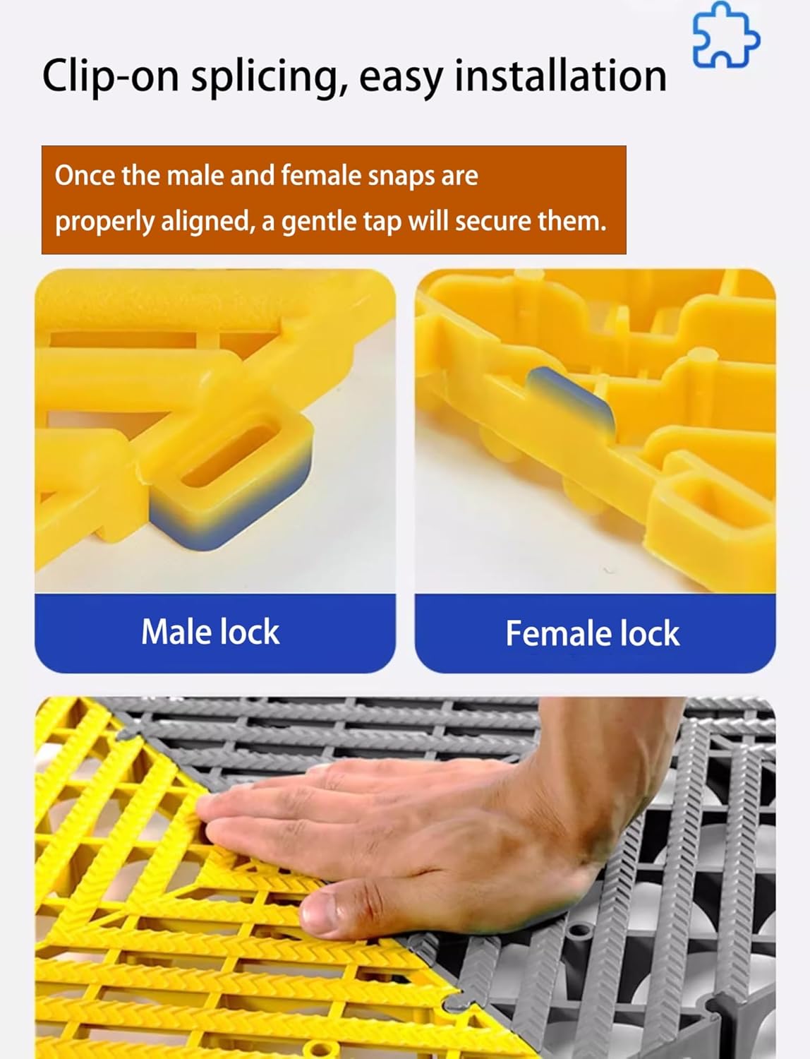 10 PCS Heavy Duty Interlocking Drainage Floor Tiles - 3cm Thick, Non-Slip, Easy DIY for Garage, Garden, Patio - Durable Yellow Outdoor Flooring