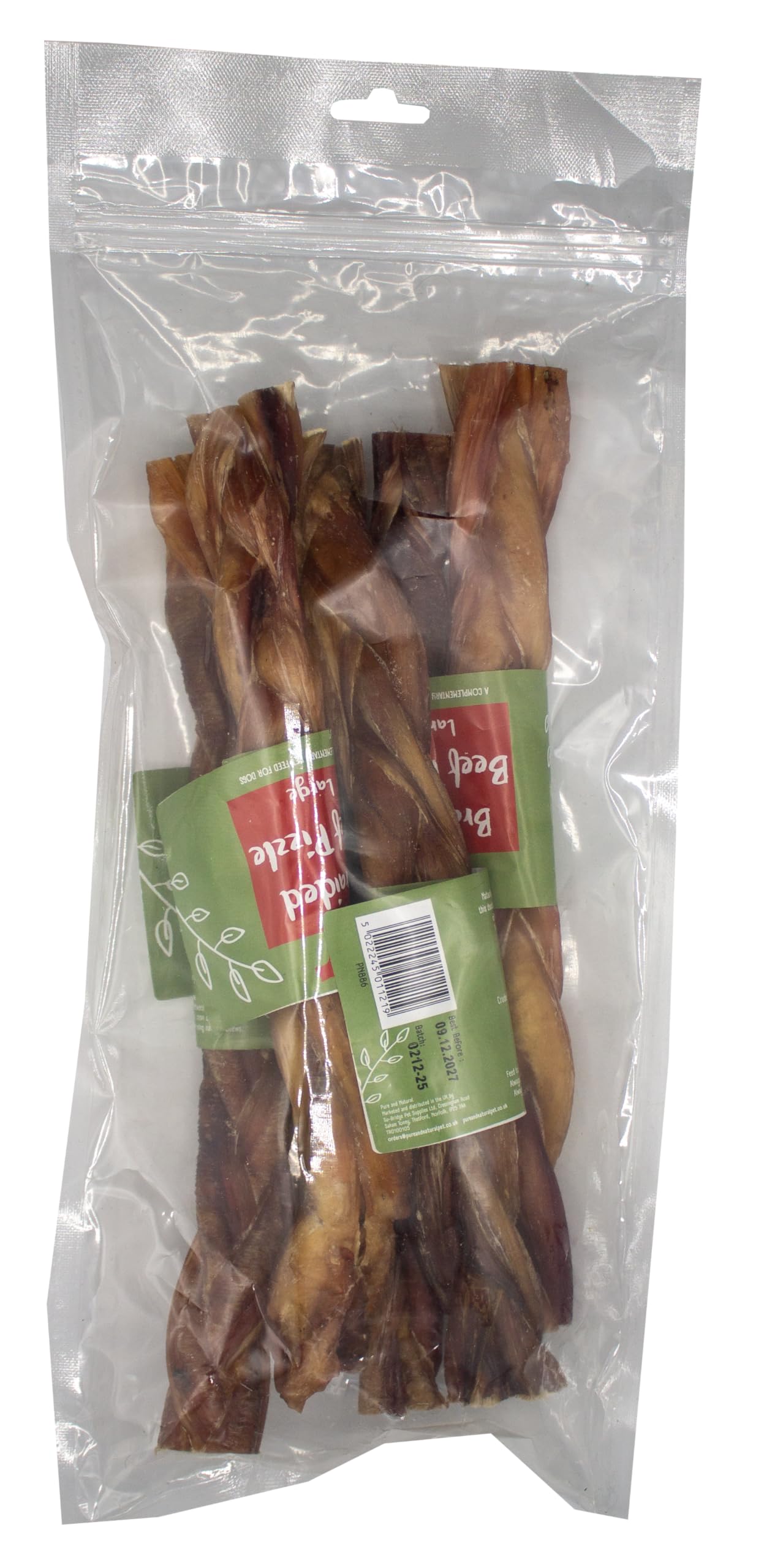 Pure & Natural Braided Beef Pizzle - Large 30cm - 5 Pack - 100% Natural Beef Dog Chew - Air Dried & Grain Free