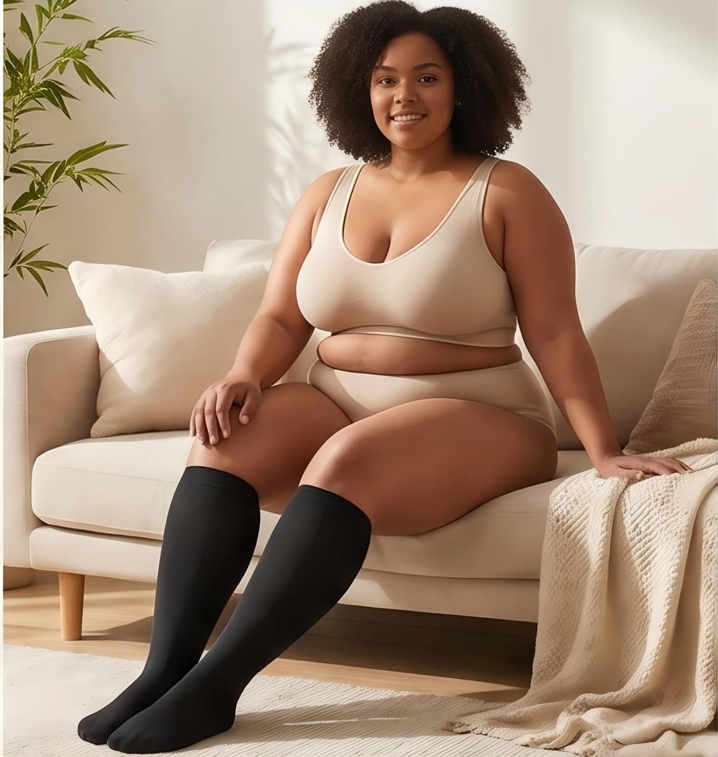 Plus Size Bamboo Compression Socks Women Men 15-20mmHg Wide Calf Knee High Socks for Daily Travel Work
