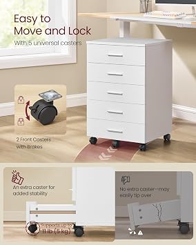 VASAGLE File Cabinet, Mobile Pedestal Filing Cabinet with Wheels