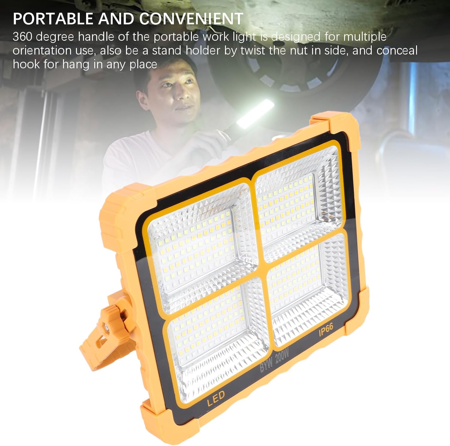 LED Portable Solar Work Light 200W 7000mAh 15000LM 288 Beads IP65 Rechargeable Emergency Worklight Camping Fishing Travel Emergency Light