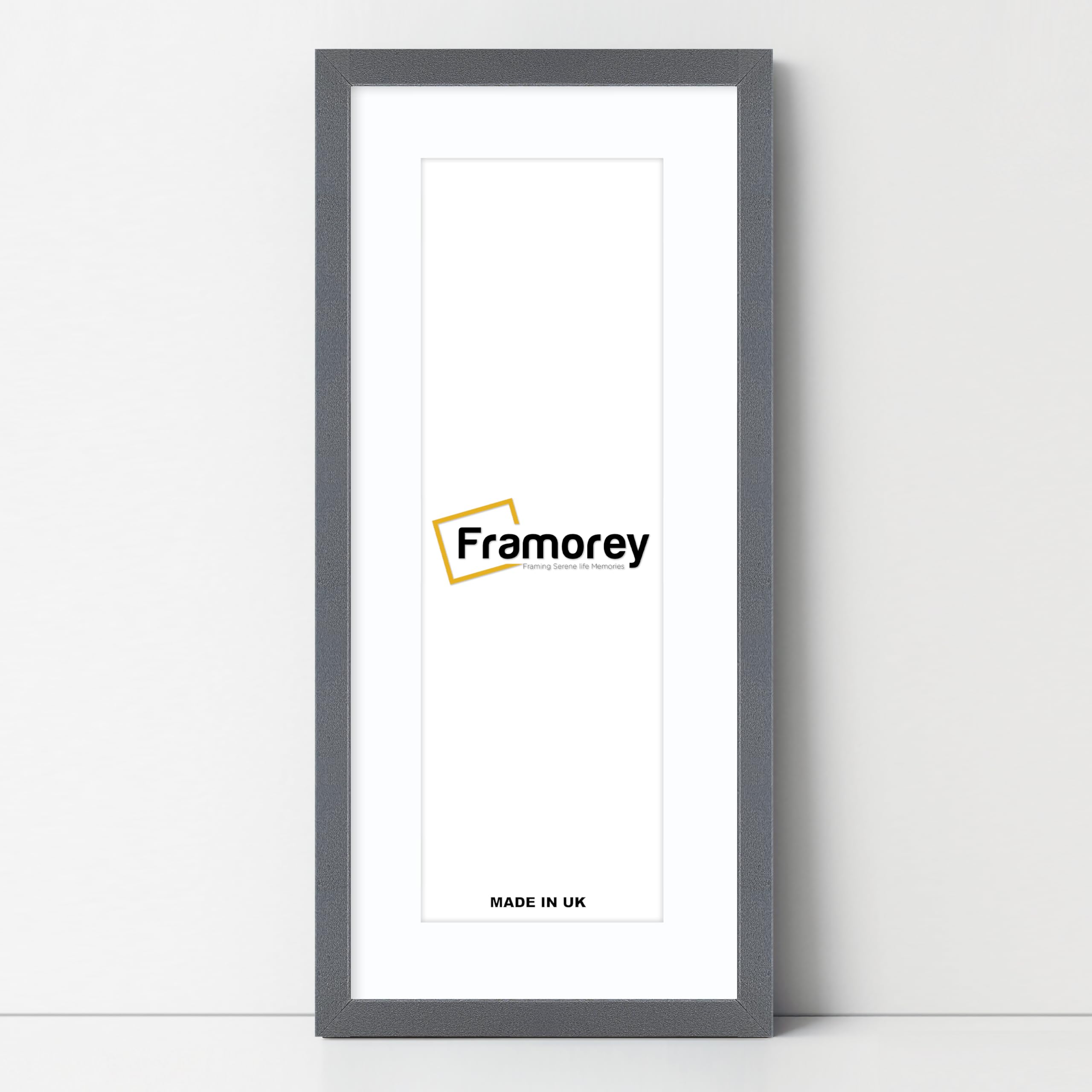 Framorey Framing Serene Life Memories Dark Grey With White Mount Framorey Oxford Thin Picture Frame, 24X14" Dark Grey Photo Frame With 20X10" White Mount, Art Poster Frame, Photo Print Frames, With A High Clarity Styrene Shatterproof Perspex Sheet