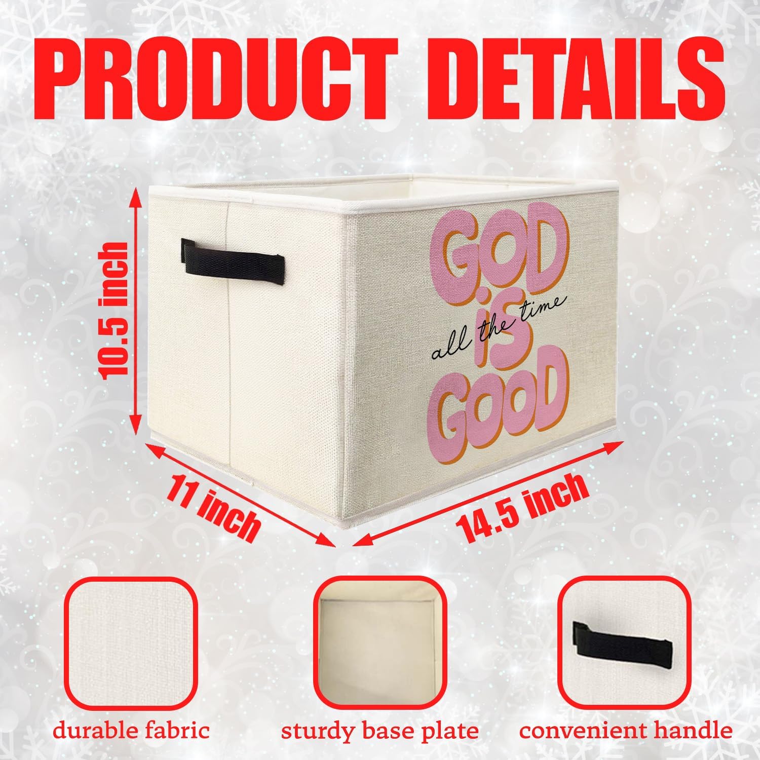 Pink Christian Storage Basket with Handles, God is Good All the Time Bible Verse Religious Collapsible Fabric Storage Bins Organizer Bag for Girls Dorm Bedroom Bathroom Clothes Toys Books