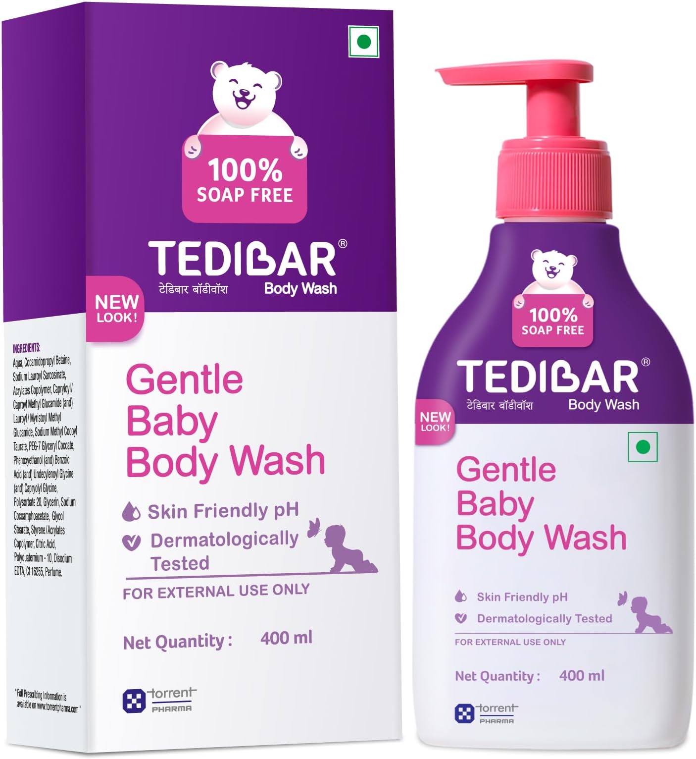 Tedibar Rich Moisturising Baby Body Wash 400ml with Skin Friendly PH | 100% Soap & Alkali Free | Prevents Dryness & Rahses | Dermatologically Test