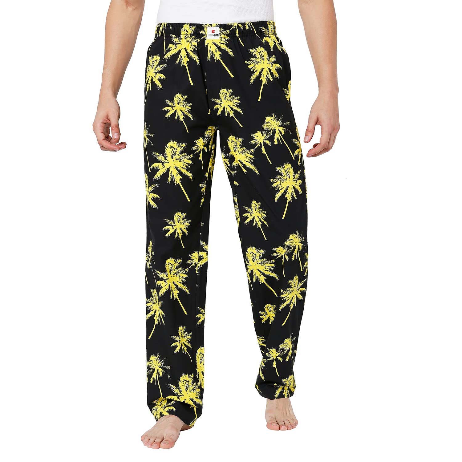 by Spykar Men Pure Cotton Printed Lounge Pants Black/Yellow-image-48