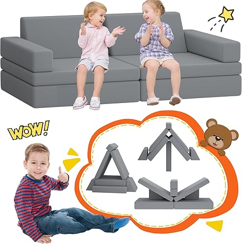 Miniatura 4 de SENSWEET Sofá infantil de 8 piezas, sofá Nugget para niños para sala de juegos, dormitorio, sofá multifuncional para niños pequeños para interiores