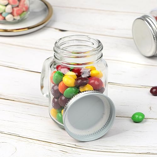 Miniatura 7 de Tazas pequeñas de 4 onzas con asa, paquete de 24 mini tarros de vidrio con tapas de metal herméticas, tazas de vidrio vacías con etiqueta de regalo