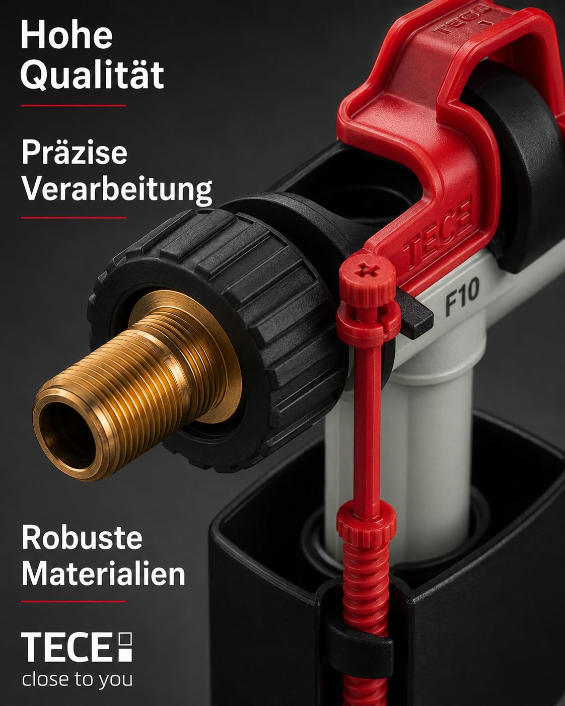 TECE Füllventil F10 Universal Set mit Panzerschlauch 3/8" bis 2019 und Ablaufventil A2 für Spülkasten 13 cm