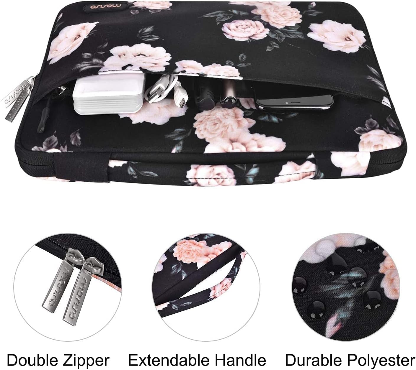 MOSISO Compatible with MacBook Pro 13 inch Case 2023, 2022, 2021-2016 M2 M1 A2338 A2251 A2289 A2159 A1989 A1708 A1706, Plastic Camellia Hard Case&Bag&Keyboard Skin&Webcam Cover&Screen Protector, Black