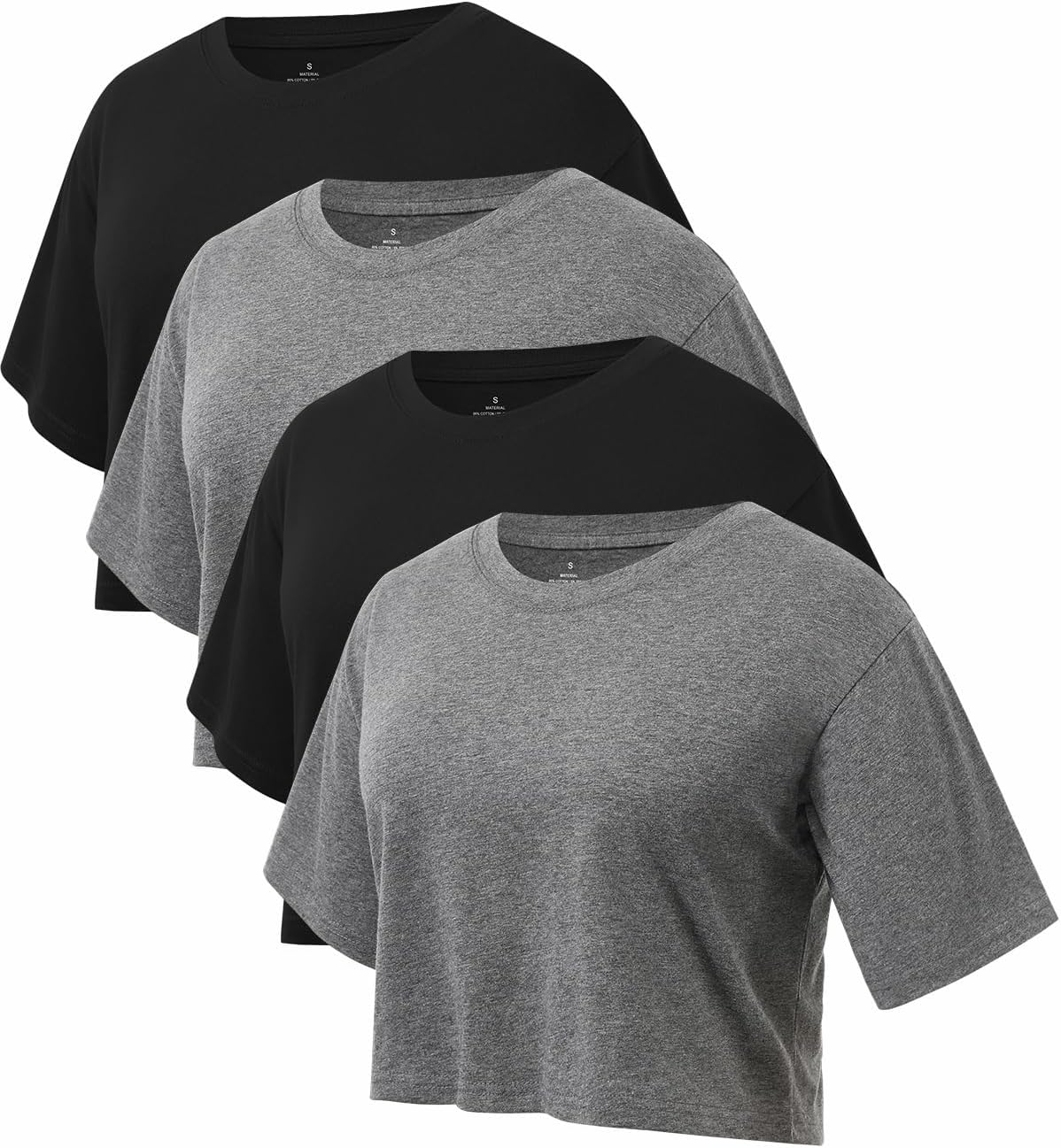Femdouce 4 Pack Women's Workout Crop T Shirts Cotton Round Neck Short Sleeve Tops Trendy Casual Athletic Running Tees