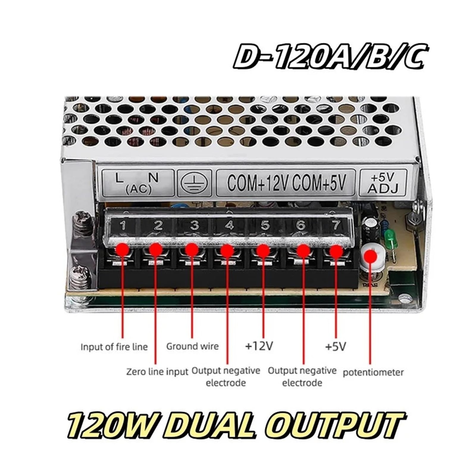 Alimentatore switching a doppia uscita D-120A/B/C 5V 12V 24V
