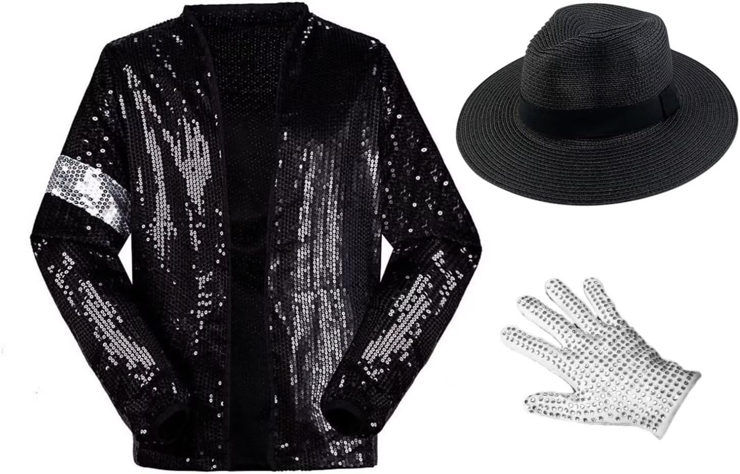 Adult Costumes Sequin 3PS Jackets+Hat+Gloves Parties Dances Retro Punk Coat Costumes Clothing Outfits Womens Man Suit Set BLACK