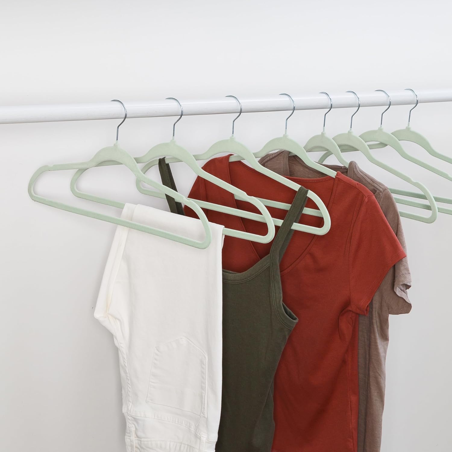 75-Pack Slim-Profile Non-Slip Velvet Hangers, Mint