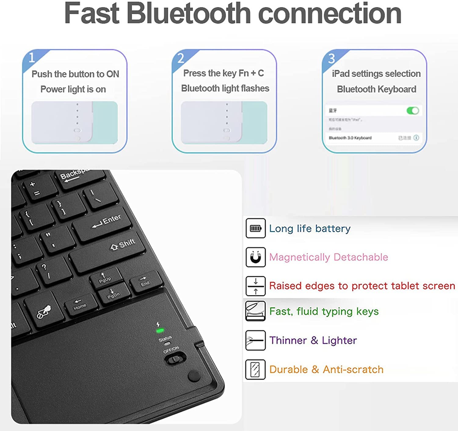 Etui na klawiaturę z myszą Dla iPad Air 5 2022/Air 4 10.9,touchpad 7 kolorów Podświetlana, odłączana klawiatura Bluetooth dla 10.9 calowego iPada Air 5/4 z uchwytem na pióro,Pink