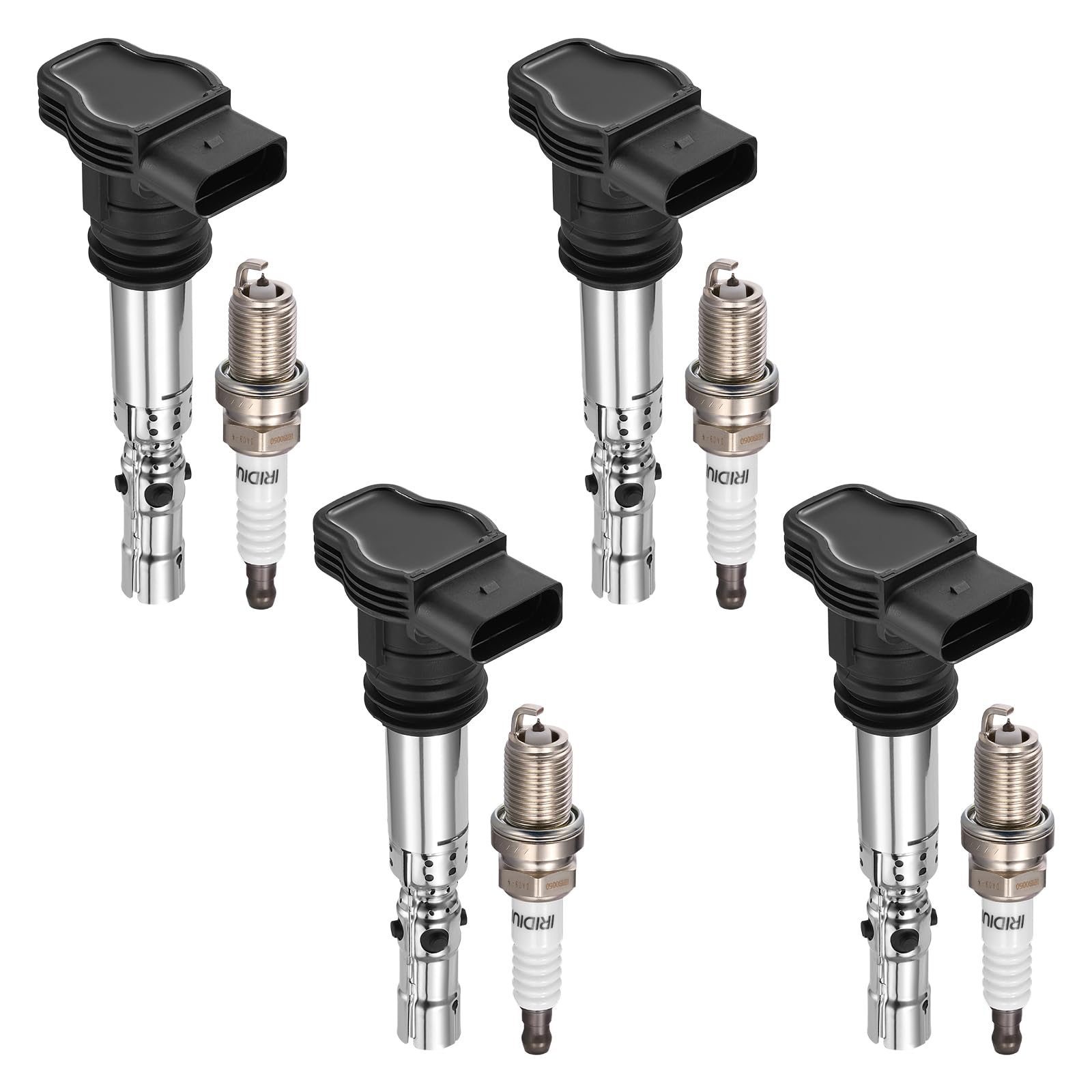 BDFHYK Ignition Coil Pack UF411 and Iridium Spark Plug 6458 Compatible with Audi A4 A6 TT Allroad Quattro Volkswagen Beetle Golf Jetta Passat 1.8L 2.7L L4 Audi Oem Coil Pack Coil for C1394 Set of 4