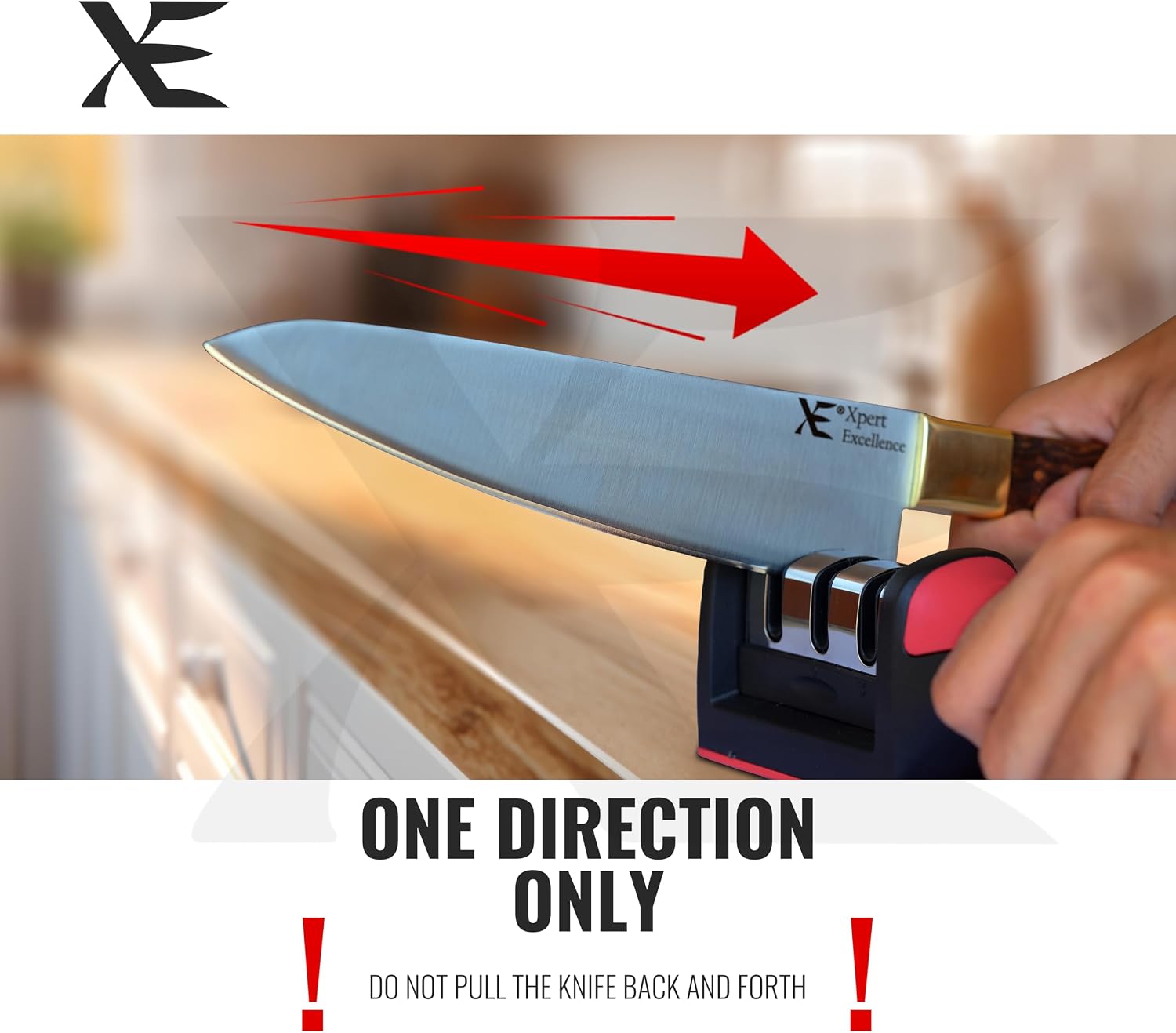 XE Kitchen Knife Sharpener – 3 Stage Manual Knife Sharpeners for Sharpening Home and Restaurant Knives - Ceramic Stone, Tungsten Carbide Plates Knife Sharpener Tool