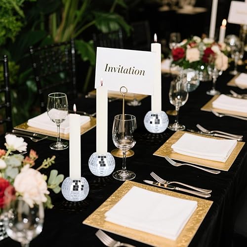 Miniatura 4 de Vixdonos Juego de 3 portavelas redondos de mosaico de cerámica a granel para velas cónicas, color plateado