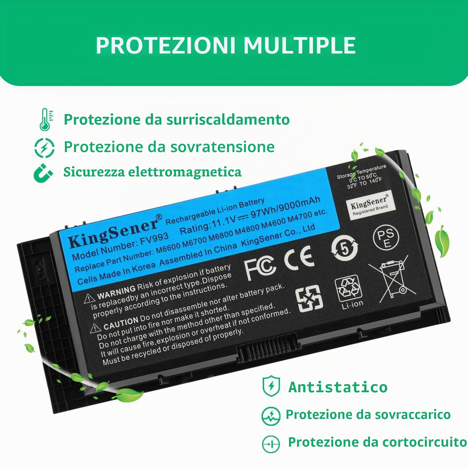 FV993 Batteria per Laptop per DELL Precision M6600 M6700 M6800 M4800 M4600 M4700 97WH