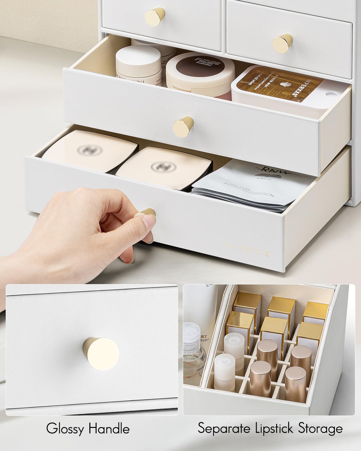 Vlando Make-up-Organizer, große Kapazität, Hautpflege-Organizer mit 4 Schubladen, für Lippenstift, Hautpflege-Aufbewahrung und Schlafzimmer, Weiß