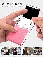 Vista 5 de Padike - Tarjetero profesional de cuero sintético para tarjetas de presentación, tarjetero delgado de metal con cierre magnético (Rosa)