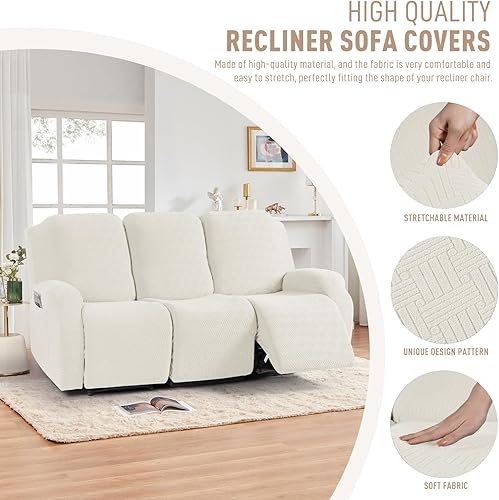 Vista 216 de KinCam Fundas para sillas reclinables, funda elástica y reclinable, fundas para sofá reclinable, fundas de sofá reclinable a rayas, fundas Gris
