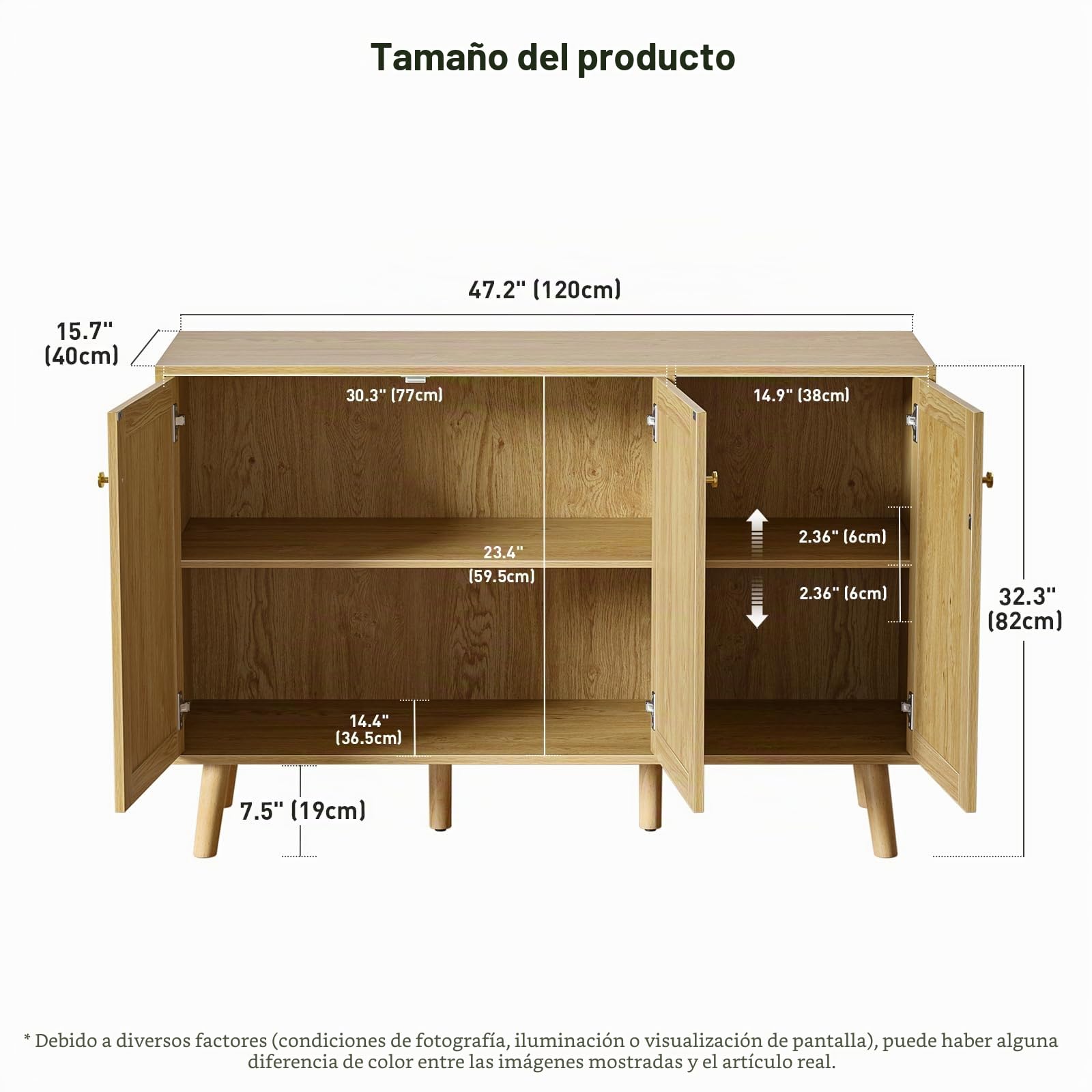 Aparador Buffet 3 Puertas Aparador para Salón Moderno con Estantes Ajustables, Armario de Almacenamiento para Comedor Entrada Mueble para TV 120x40x82 cm para Cocina, Entrada, Dormitorio