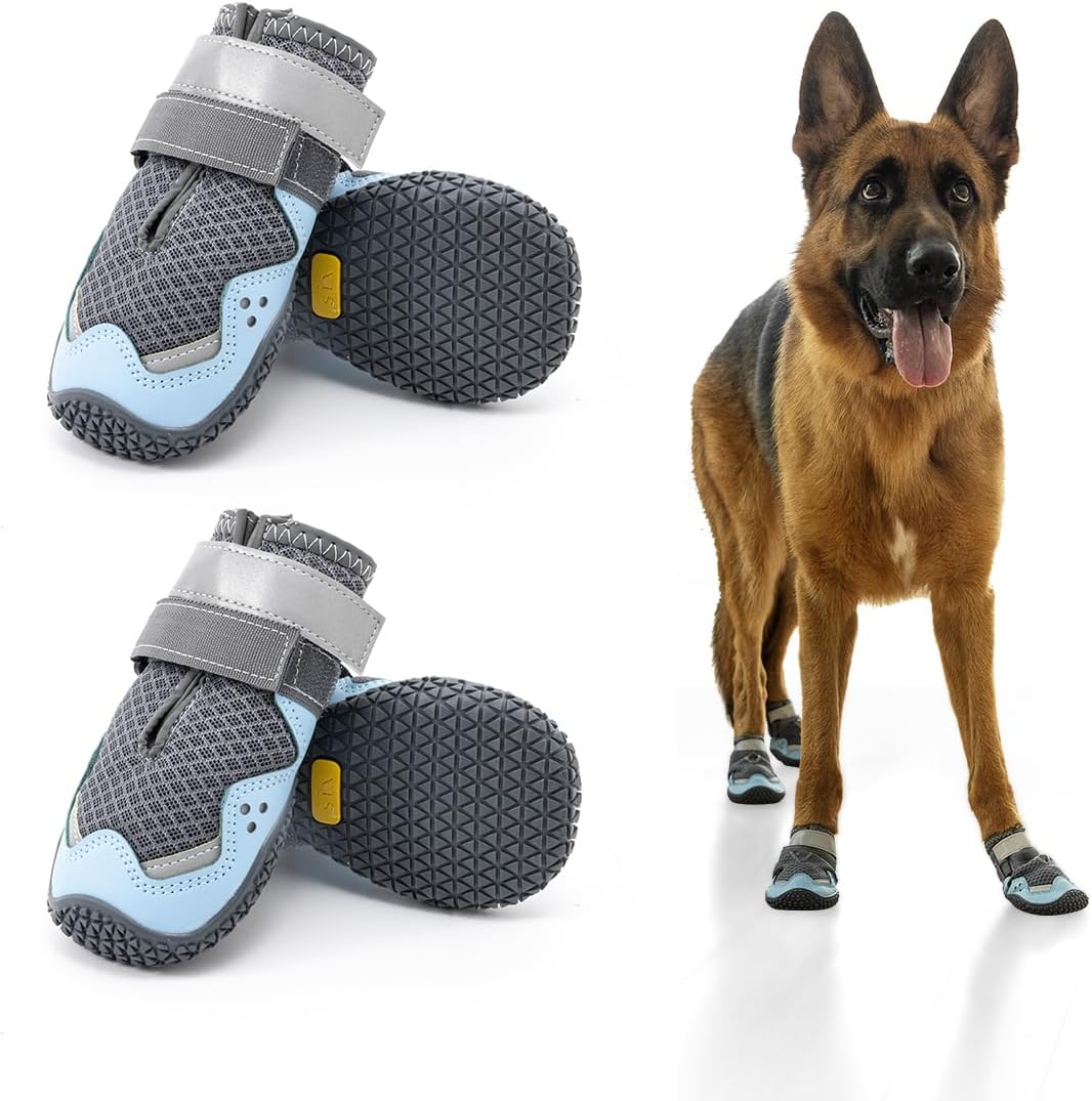 Breathable Dog Shoes for Large Dogs,Anti-Slip Dog Boots for Hot Pavement,Winter Snow,Dog Booties Paw Protector with Reflective Strap for Hardwood Floors,Outdoor Hiking(Black,2.35")