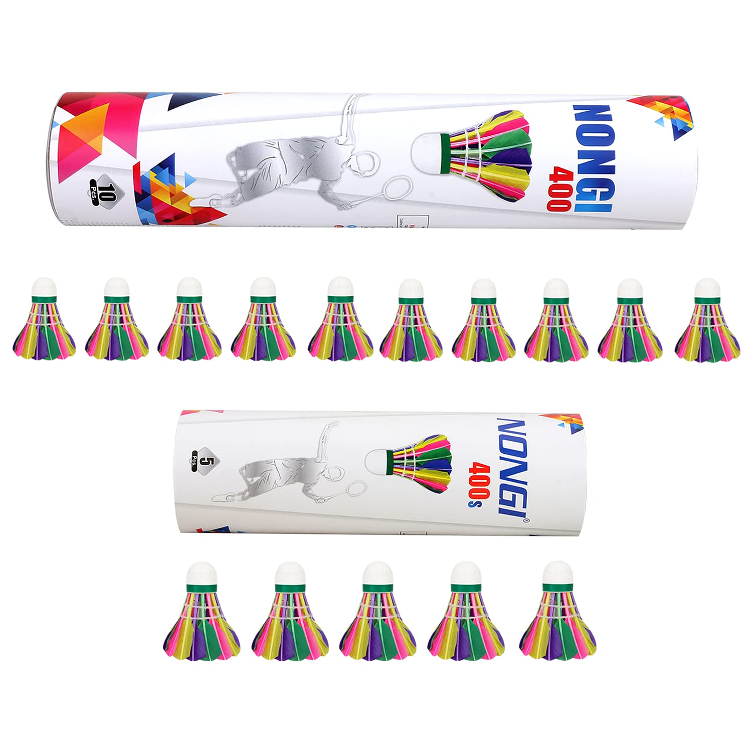 NONGI Combo Shuttle Pack of 15 Shuttlecocks 400 (10 Colored Feather), 400s(5 Colored Feather) for Outdoor Indoor Badminton Sports (B098X6Q98H) Amazon Price History, Amazon Price Tracker