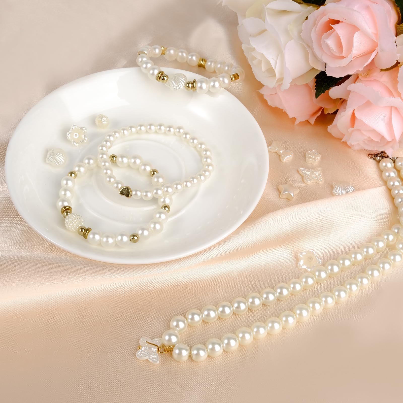 290 Perlas De Gota Para Manualidades - Varios Tamaños, Blanco Nacarado, Para Collares, Pulseras