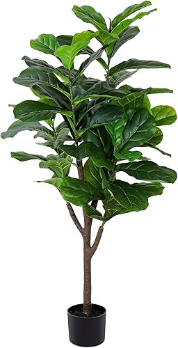 Yepdin Árbol de higuera artificial de hoja de violín, planta falsa de 4 pies de alto con maceta de plástico para decoración de oficina y hogar,