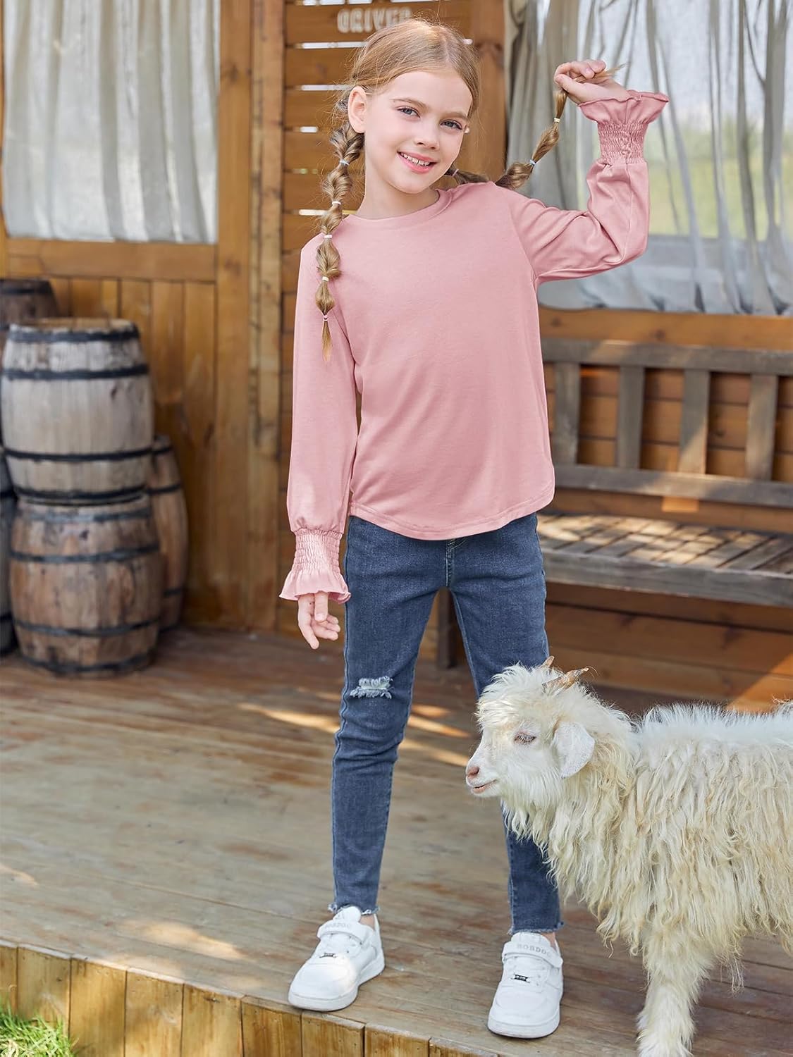 Haloumoning Girls Long Sleeve Shirts Kids Fashion Crew Neck Tunic Tops Blouse 5-14 Years - Image 5