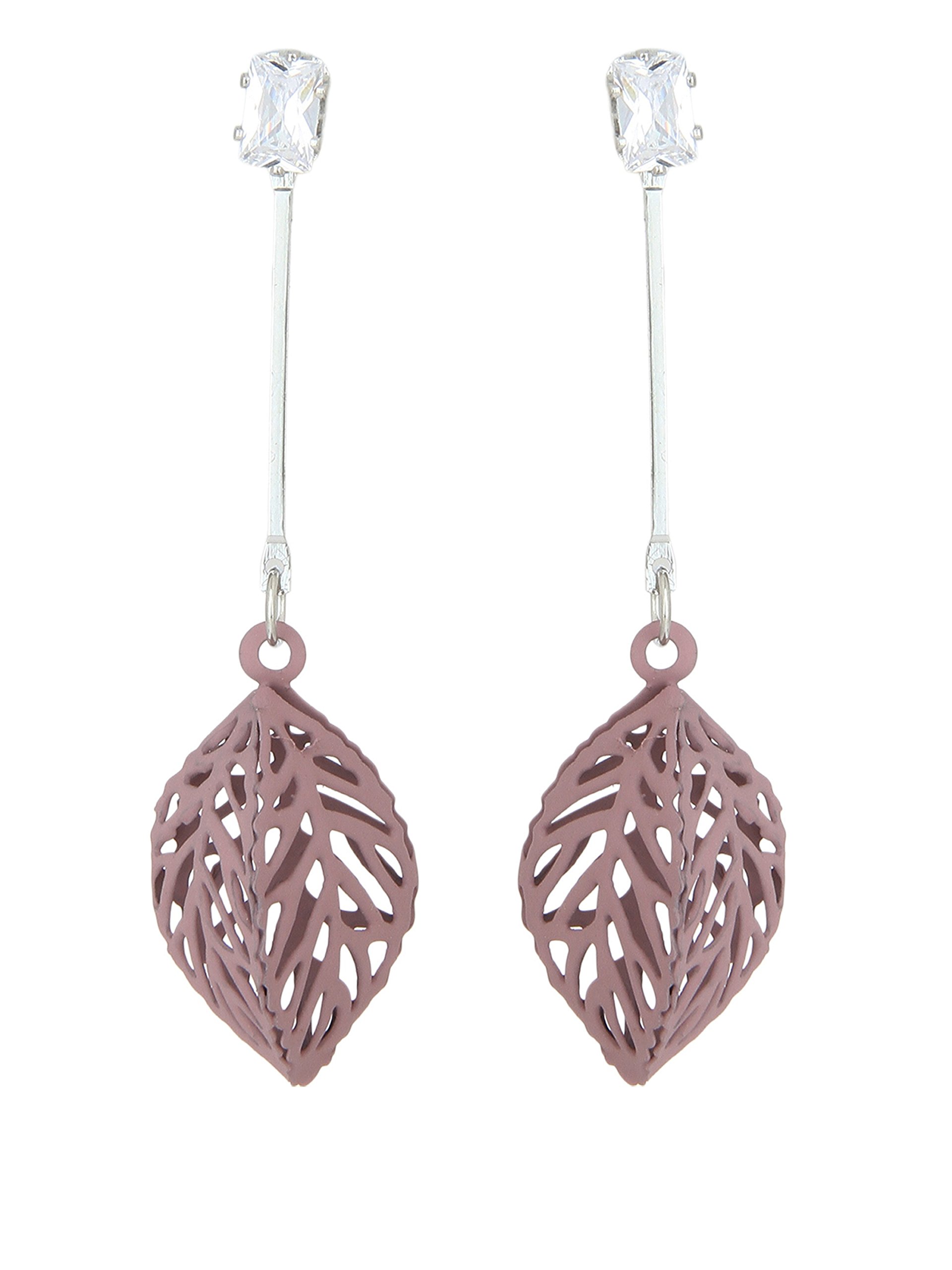 Silver Plated Fusion Leaf Design Ceramic Pink Hanging Fancy Danglers & Drop Earrings for Girls and Women