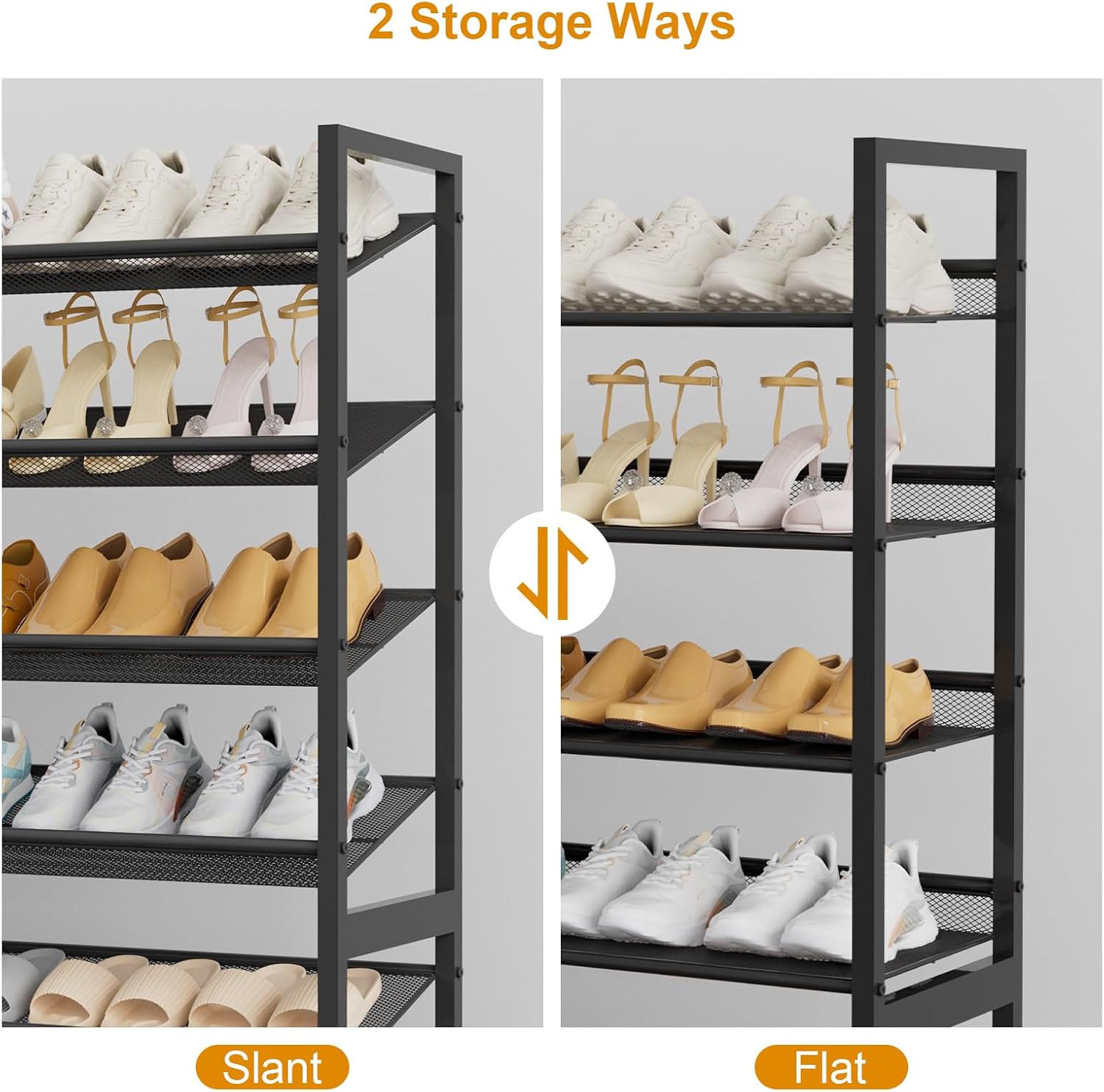 Large Shoe Rack 8 Tier Shoe Organizer, Heavy Duty Metal 4-Tier Stackable Shoe Storage Vertical Shoe Rack for Closet Front Door Entrance, Up to 50 Pairs, 44.8" W x 11.4" D x 56.7" H, Black