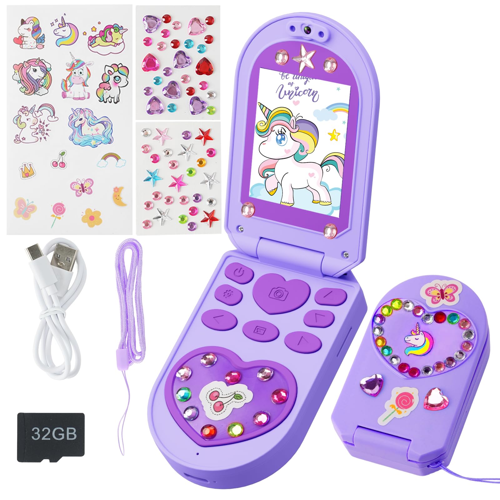 Kids Phone Toys for Girls, Christmas Birthday Gifts for Kid Age 3-8, Flip Phone Toy Mobiles with HD Dual Cameras, 1080P Video, Music Player, Games,