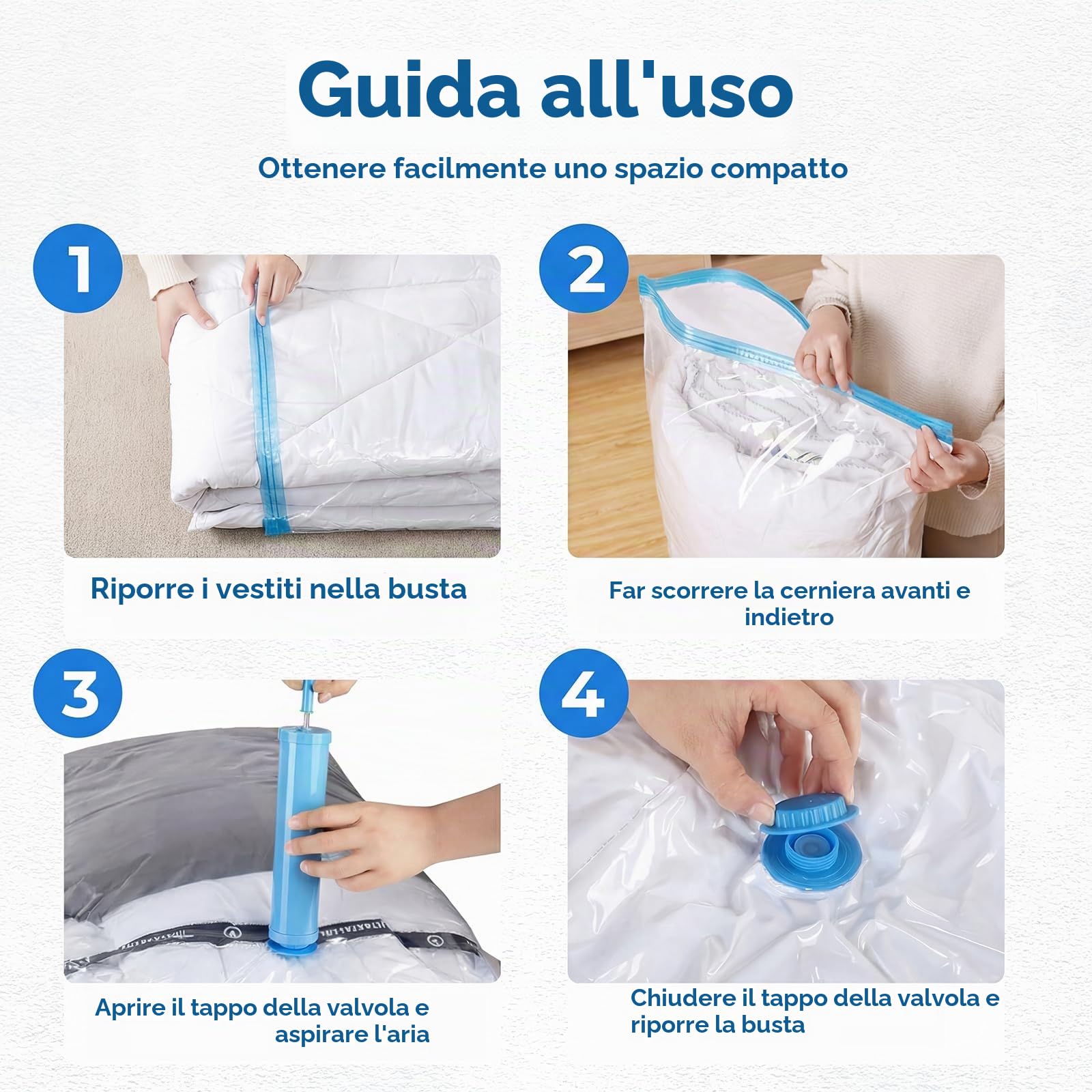 4 Pezzi Scatole per Vestiti,4 Sacchetti Sottovuoto Vestiti Salvaspazio e 1 Pompa,Contenitori per Armadio Salvaspazio Pieghevole,con Manico rinforzato per Trapunte,Coperte,Biancheria da Letto