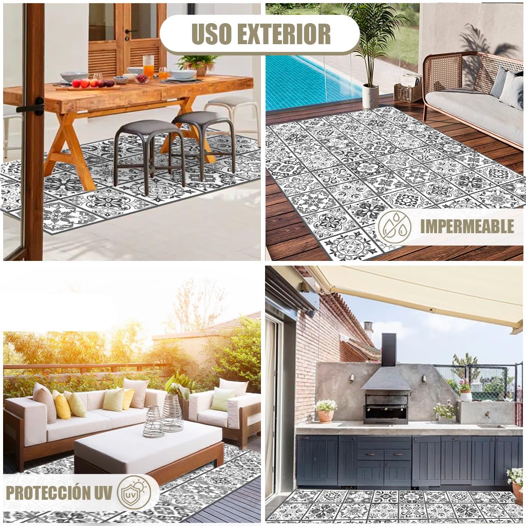 Alfombras Vinilicas Hogar 300 x 200 Negra/Gris - Alfombra Vinilica Cocina Resistente y Antitropiezos - Alfombra Cocina Lavable Antideslizante para Interior/Exterior - Alfombras de Vinilo Esponjosas