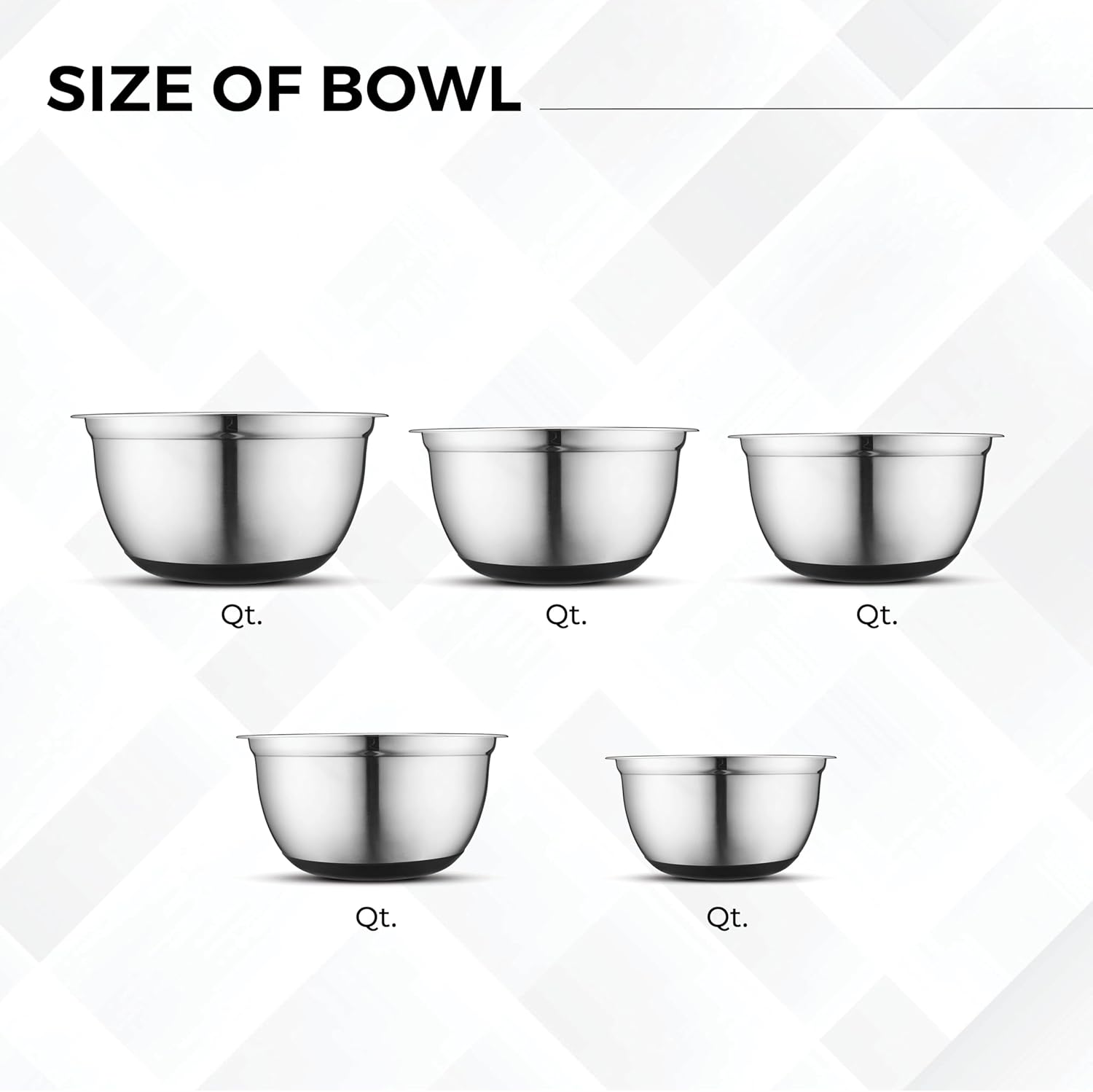 Avador Premium Stainless Steel Mixing Bowls with Lids Non-Slip, Set of 5 Mixing Bowl Set with Silicone Base, Space Saving, Great for Cooking, Baking, Prepping (0.25qt, 1qt, 1.5qt, 3qt, 5qt)