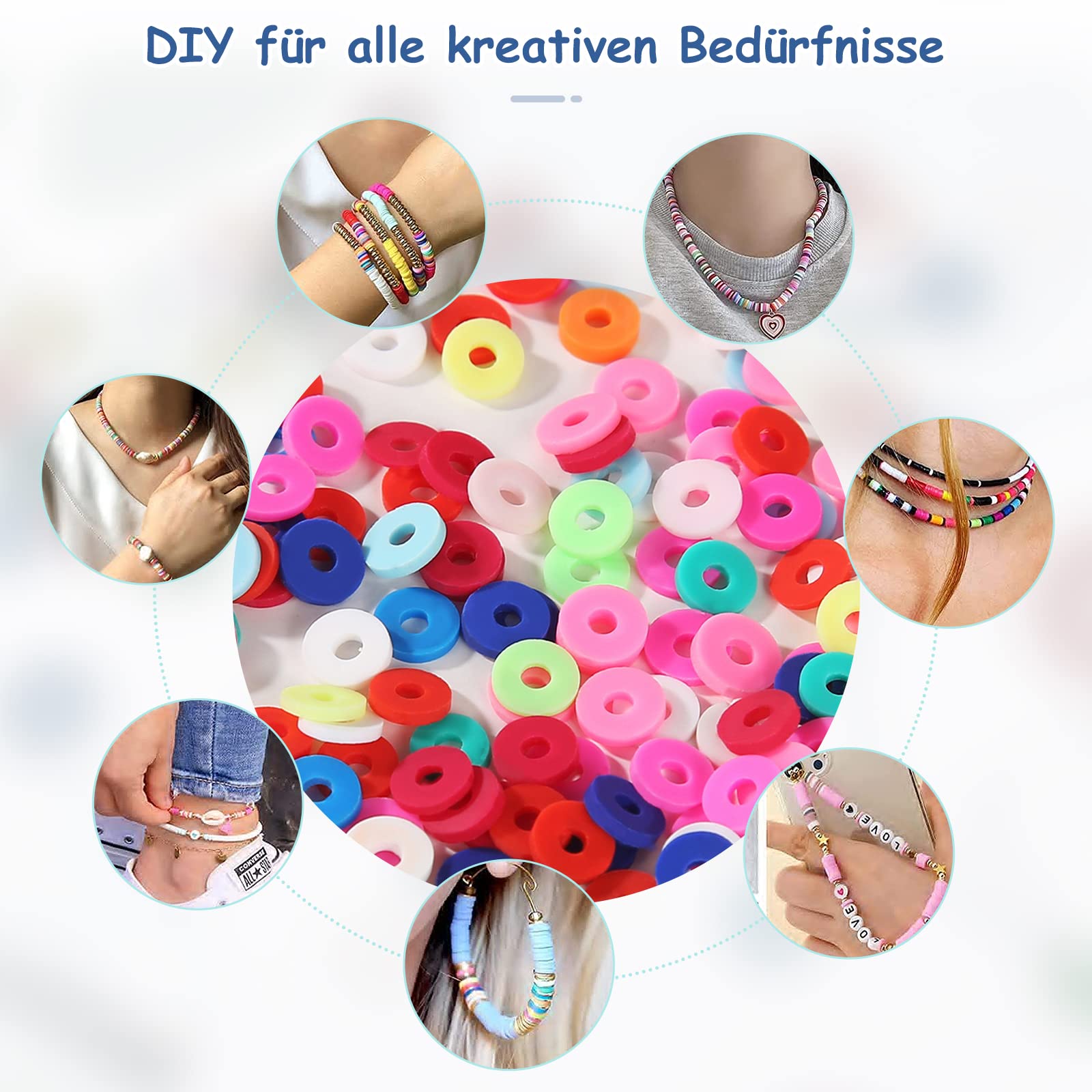 Heishi kralen, 5700 stuks, knutselen, platte kralen voor kleurrijke armbanden, 15 kleuren, 6 mm, voor het maken van armbanden, vrije tijd, creatieve set, halsketting, oorbellen, ring, kralen voor