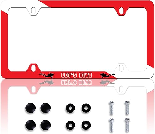 Let's Dive - Marco para placa de matrícula, bandera de buceo, personaliza, de acero inoxidable, diseño divertido compatible con soporte estándar