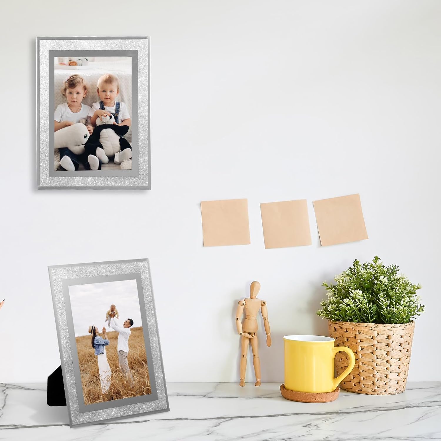 8 Pcs Silver Picture Frames 4x6 Bulk, Glitter Crystal Photo Picture Frame for Tabletop Display Wedding Birthday Mothers Day Gifts, Mirrored Edge, Horizontally or Vertically