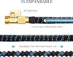 Expandable Garden Hose, Water Hose 100ft with 10 Function Nozzle, Flexible Hose with 3/4" Solid Brass Fittings, Extra Strength Fabric, Easy Storage Kink Free, Black & Blue