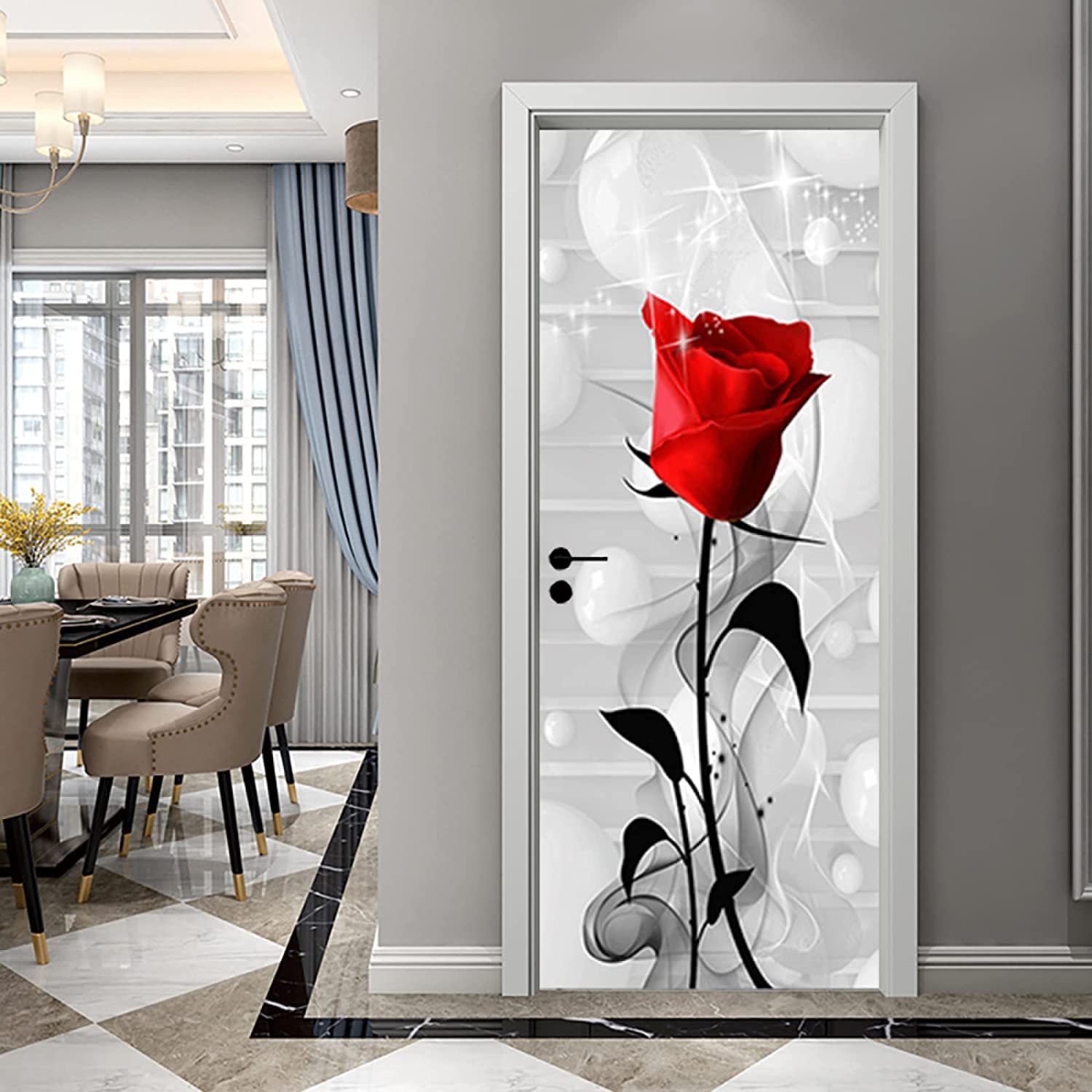 Autocollant Mural 3D Porte Trompe-l'œil Paysage - Déco Amovible, PVC, Dimensions 95x215 Cm