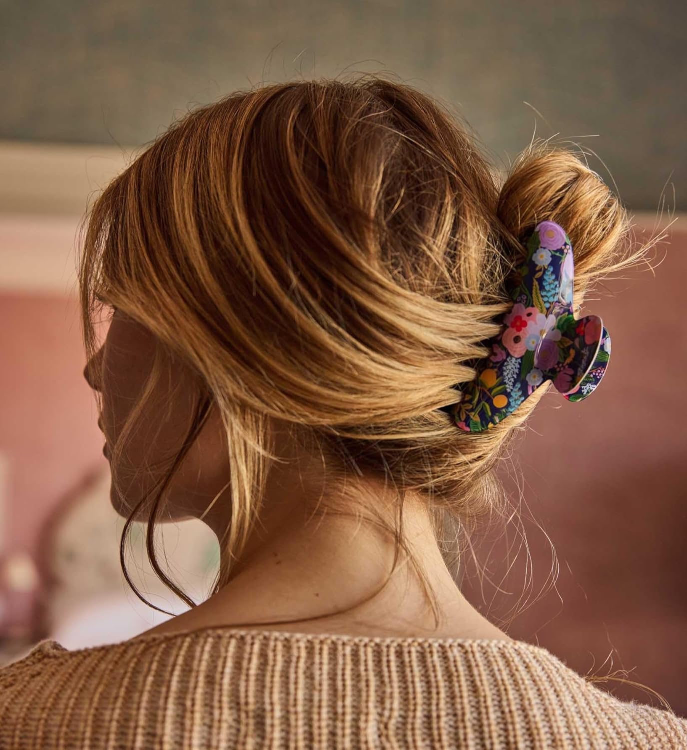 RIFLE PAPER CO. Large Claw Clip Set |Styling Hair Accessory for Women, Cute Fashion Set for Girls | Flat Clamp for Locks (Bright Floral Pattern), Garden Party (Pack of 2)